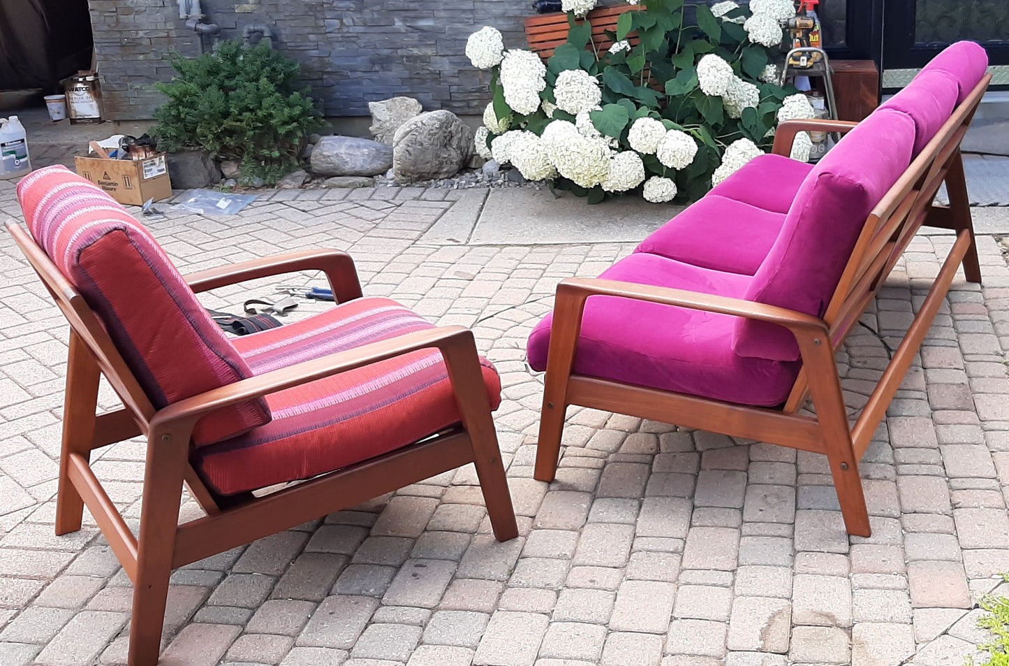 REFINISHED Danish MCM Teak 3-Seater Sofa & Lounge chair - PERFECT