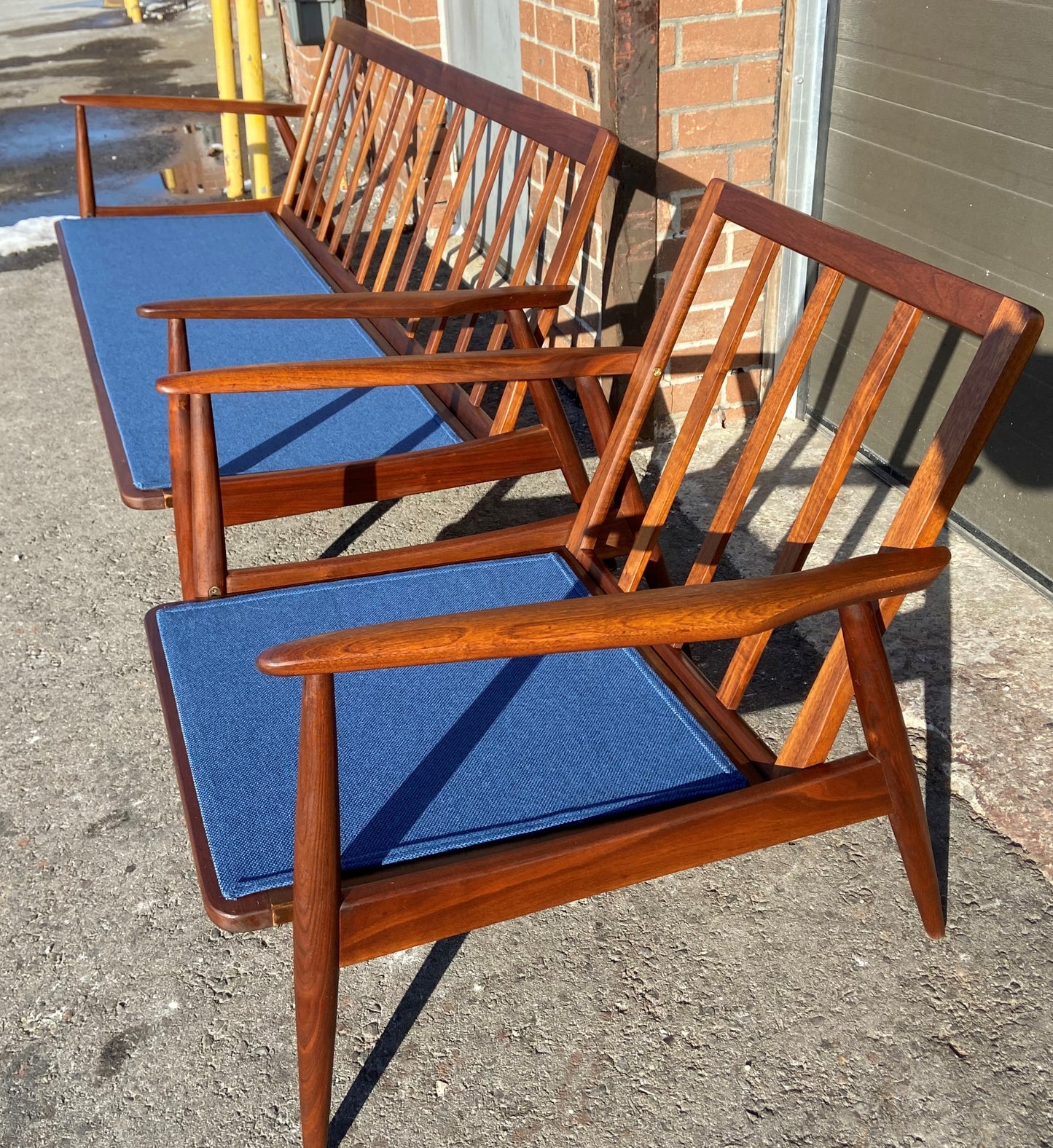 REFINISHED Danish MCM 3-Seater Sofa & Lounge Chair, w NEW CUSHIONS in navy Maharam