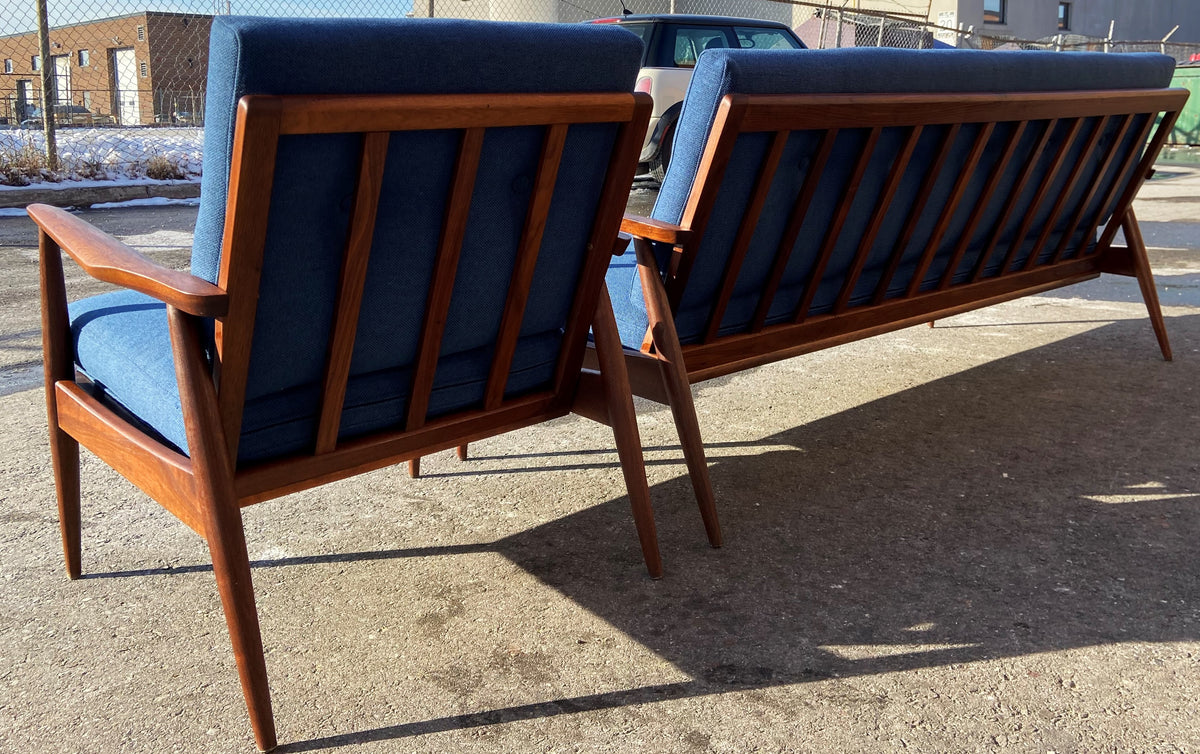 REFINISHED Danish MCM 3-Seater Sofa & Lounge Chair, w NEW CUSHIONS in navy Maharam