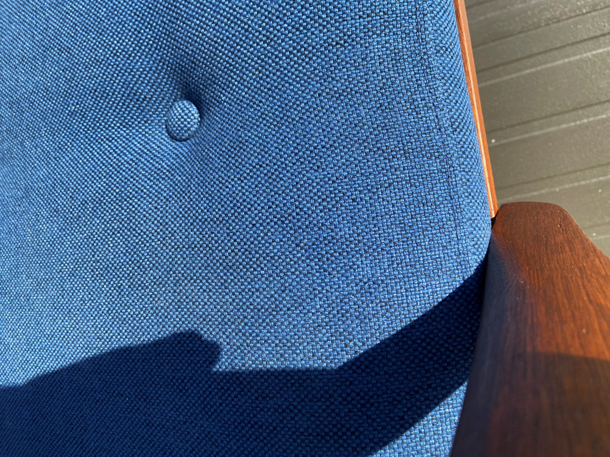 REFINISHED Danish MCM 3-Seater Sofa & Lounge Chair, w NEW CUSHIONS in navy Maharam