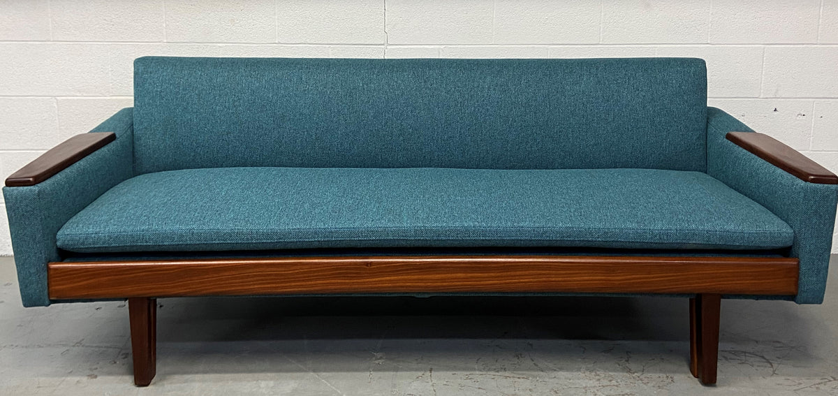 REFINISHED REUPHOLSTERED Danish MCM Teak Sofa - Bed, PERFECT