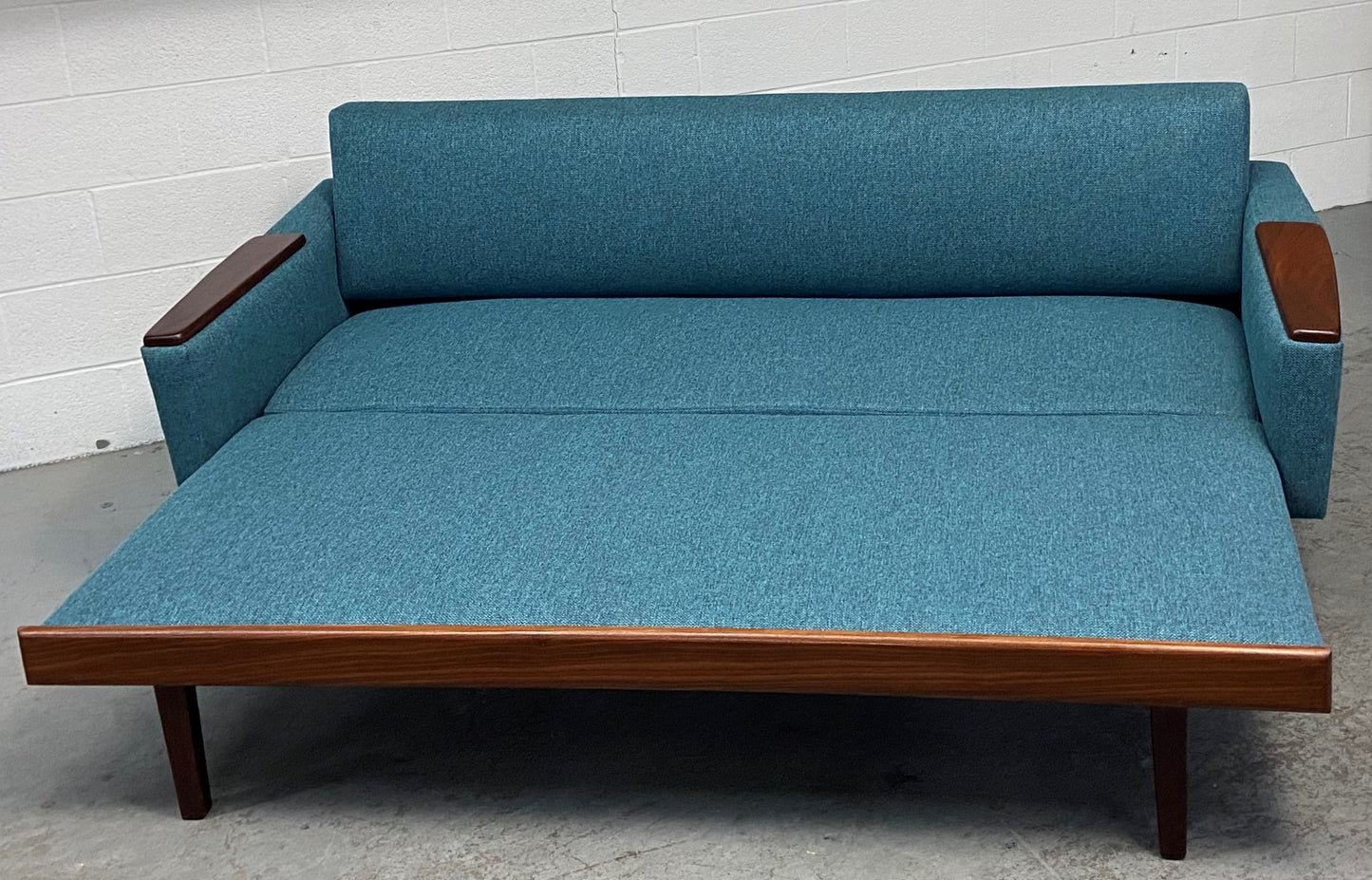 REFINISHED REUPHOLSTERED Danish MCM Teak Sofa - Bed, PERFECT