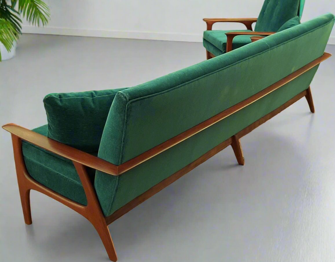 REFINISHED REUPHOLSTERED Mid Century Modern Teak 4-Seater Sofa by R.Huber