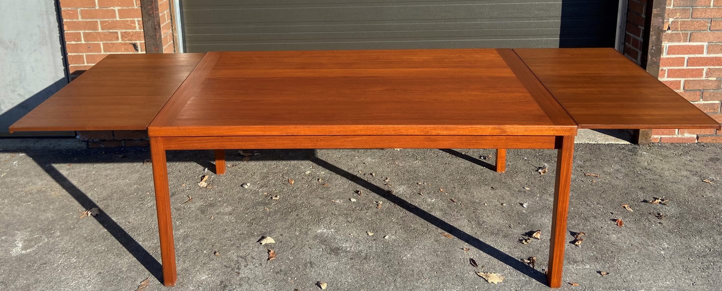 REFINISHED Danish Mid Century Modern Teak Draw Leaf Table 65" - 108" PERFECT