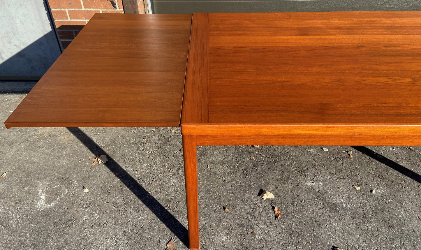 REFINISHED Danish Mid Century Modern Teak Draw Leaf Table 65" - 108" PERFECT