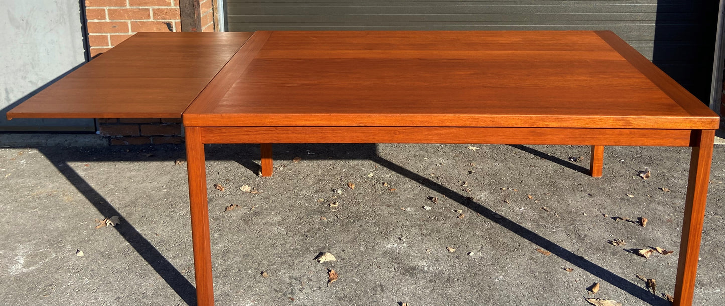 REFINISHED Danish Mid Century Modern Teak Draw Leaf Table 65" - 108" PERFECT