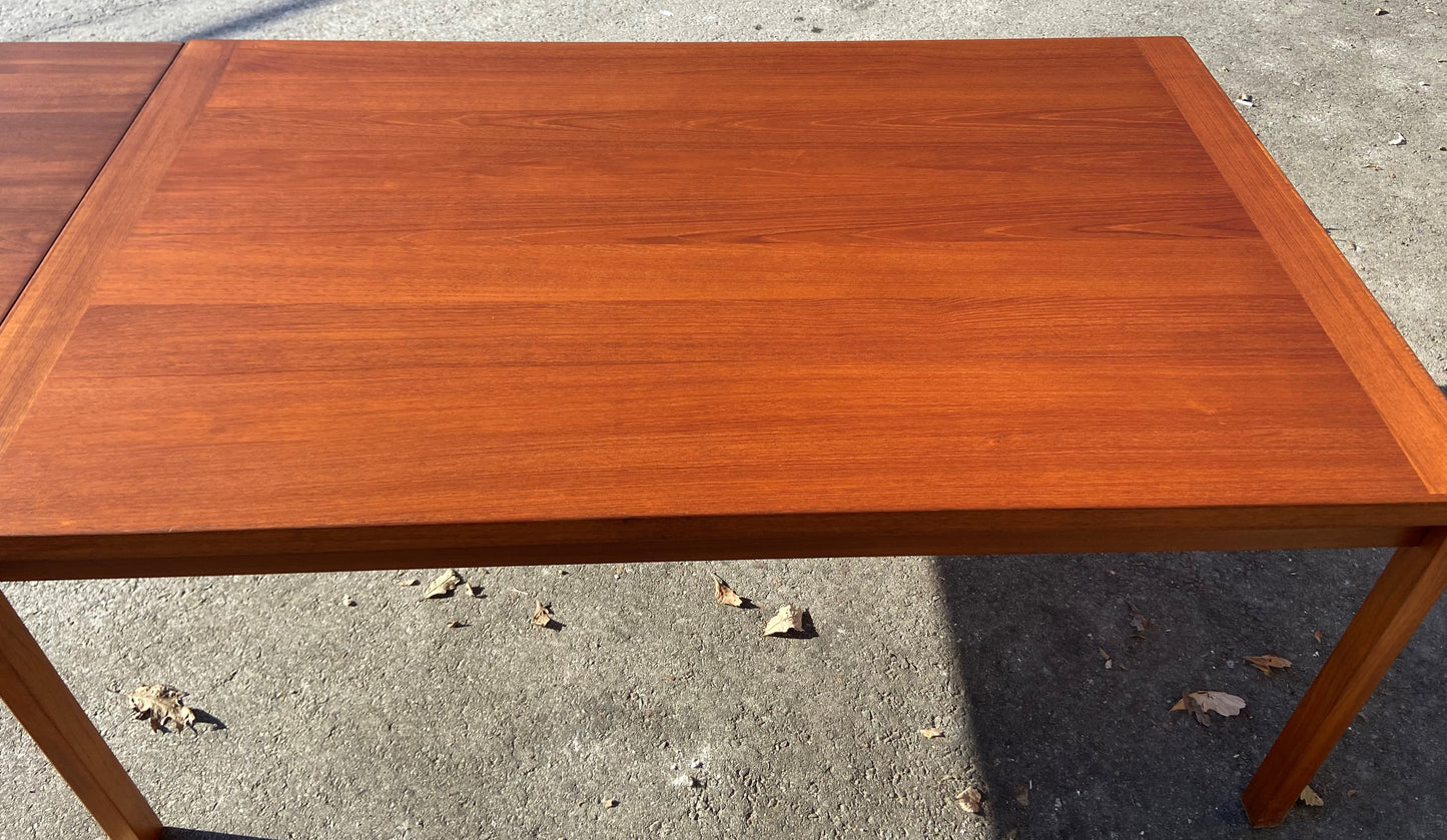 REFINISHED Danish Mid Century Modern Teak Draw Leaf Table 65" - 108" PERFECT