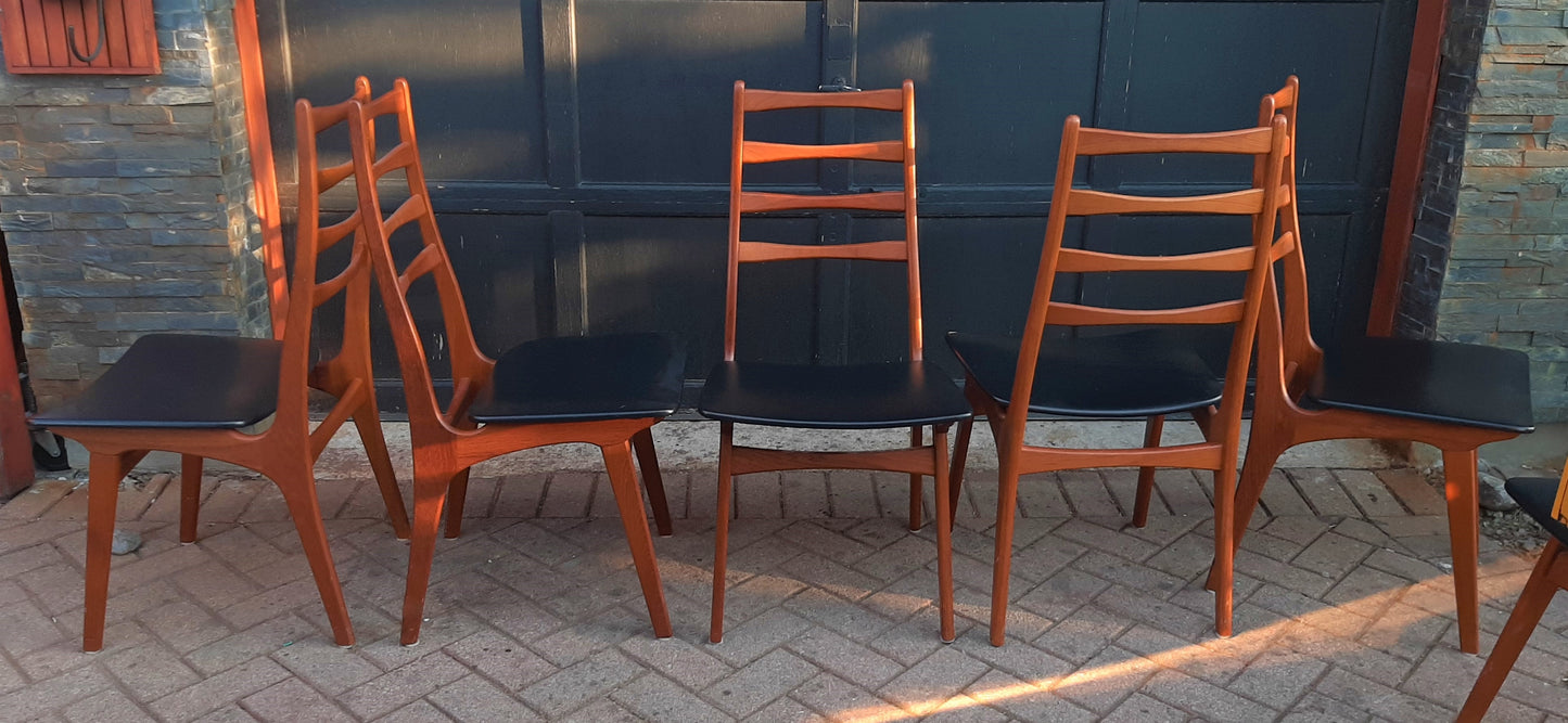 6 Danish Mid Century Modern Ladder- Back Solid Teak Chairs, Restored, Perfect