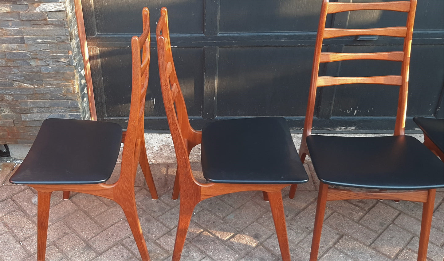 6 Danish Mid Century Modern Ladder- Back Solid Teak Chairs, Restored, Perfect