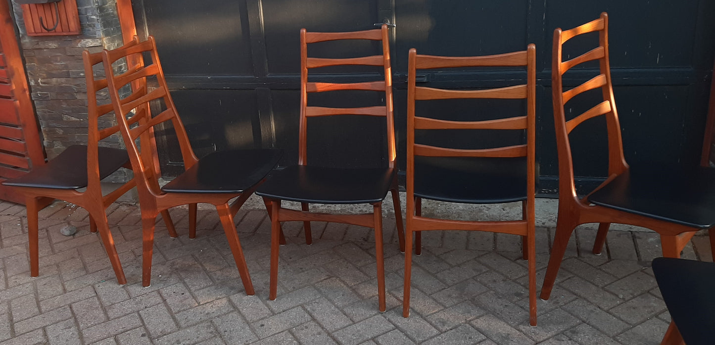 6 Danish Mid Century Modern Ladder- Back Solid Teak Chairs, Restored, Perfect