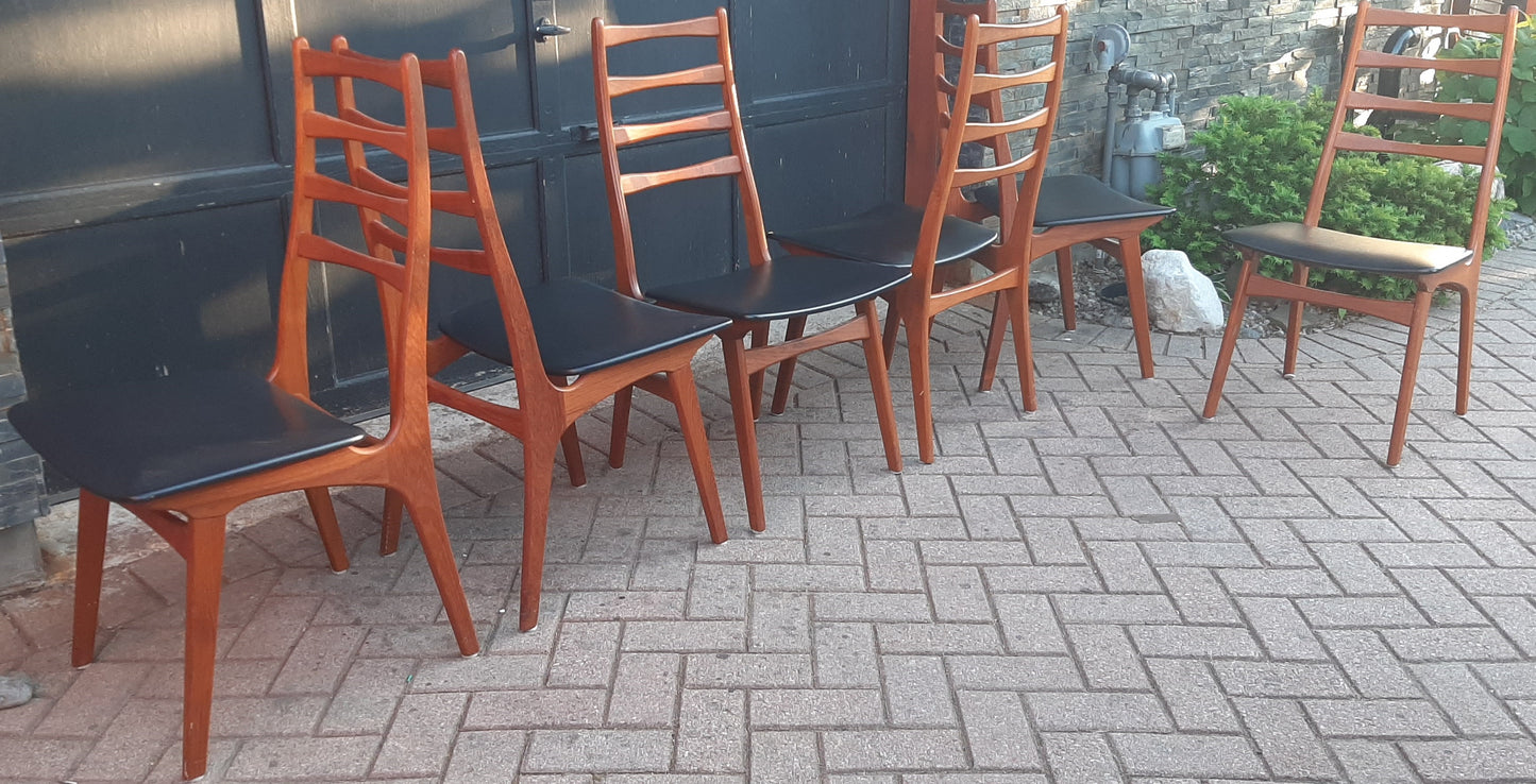 6 Danish Mid Century Modern Ladder- Back Solid Teak Chairs, Restored, Perfect