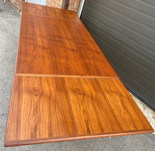 REFINISHED Danish Mid Century Modern Teak Table Draw Leaf, 48"- 85" Perfect