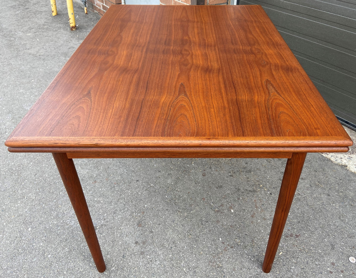 REFINISHED Danish Mid Century Modern Teak Table Draw Leaf, 48"- 85" Perfect