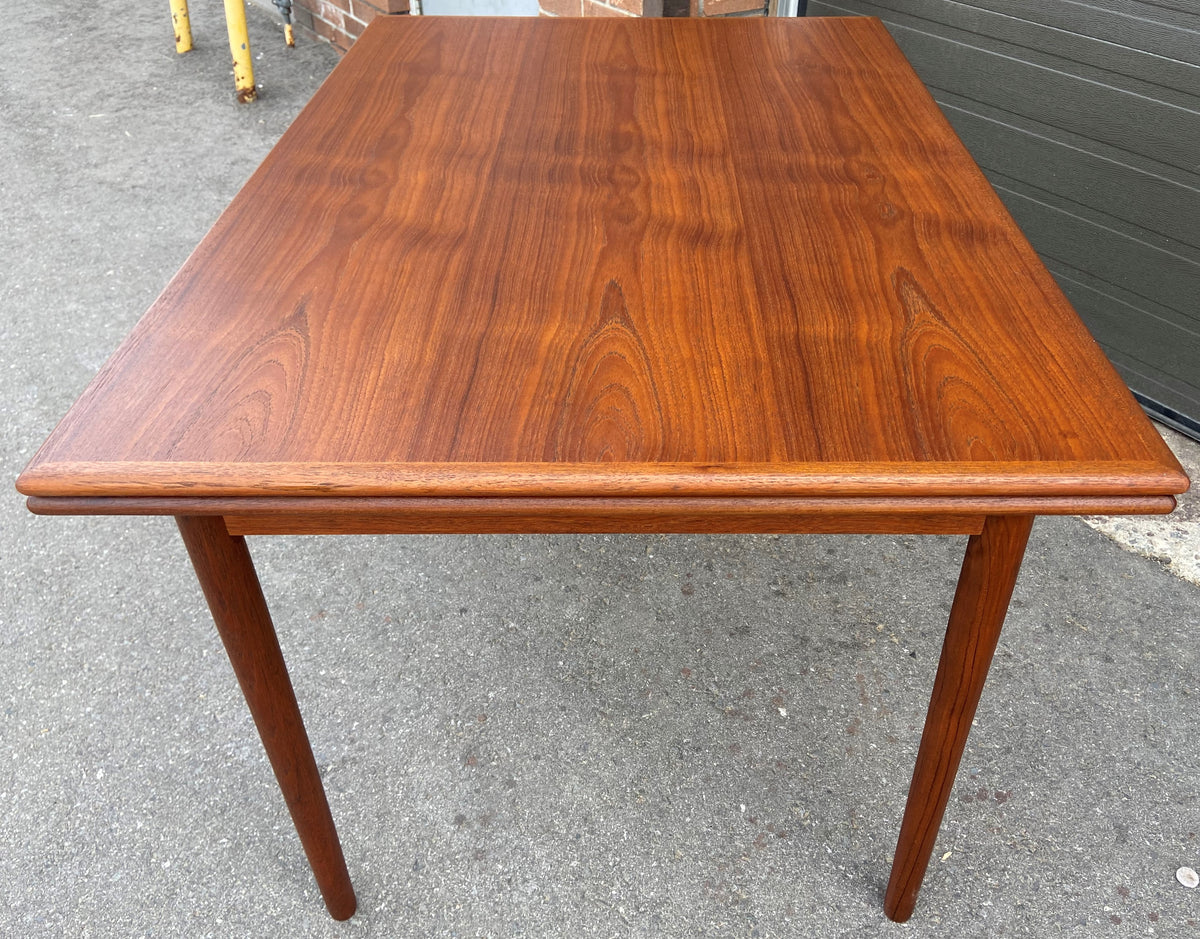 REFINISHED Danish Mid Century Modern Teak Table Draw Leaf, 48