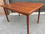 REFINISHED Danish Mid Century Modern Teak Table Draw Leaf, 48