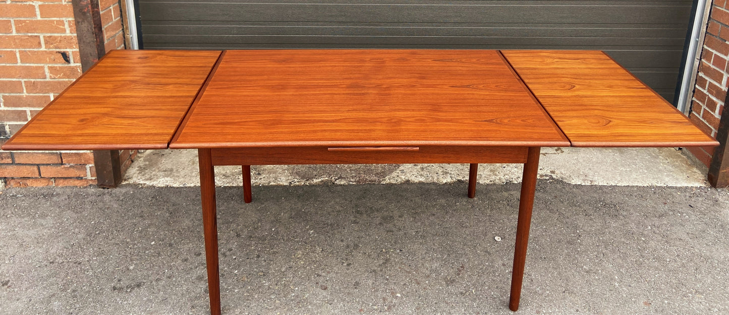 REFINISHED Danish Mid Century Modern Teak Table Draw Leaf, 48"- 85" Perfect