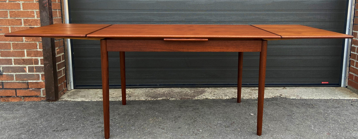 REFINISHED Danish Mid Century Modern Teak Table Draw Leaf, 48"- 85" Perfect