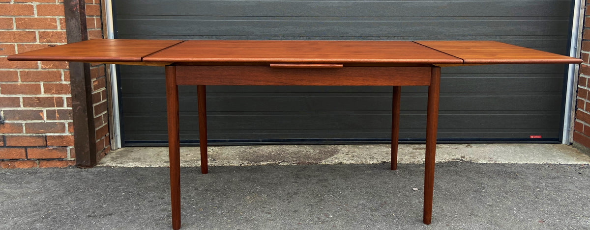 REFINISHED Danish Mid Century Modern Teak Table Draw Leaf, 48