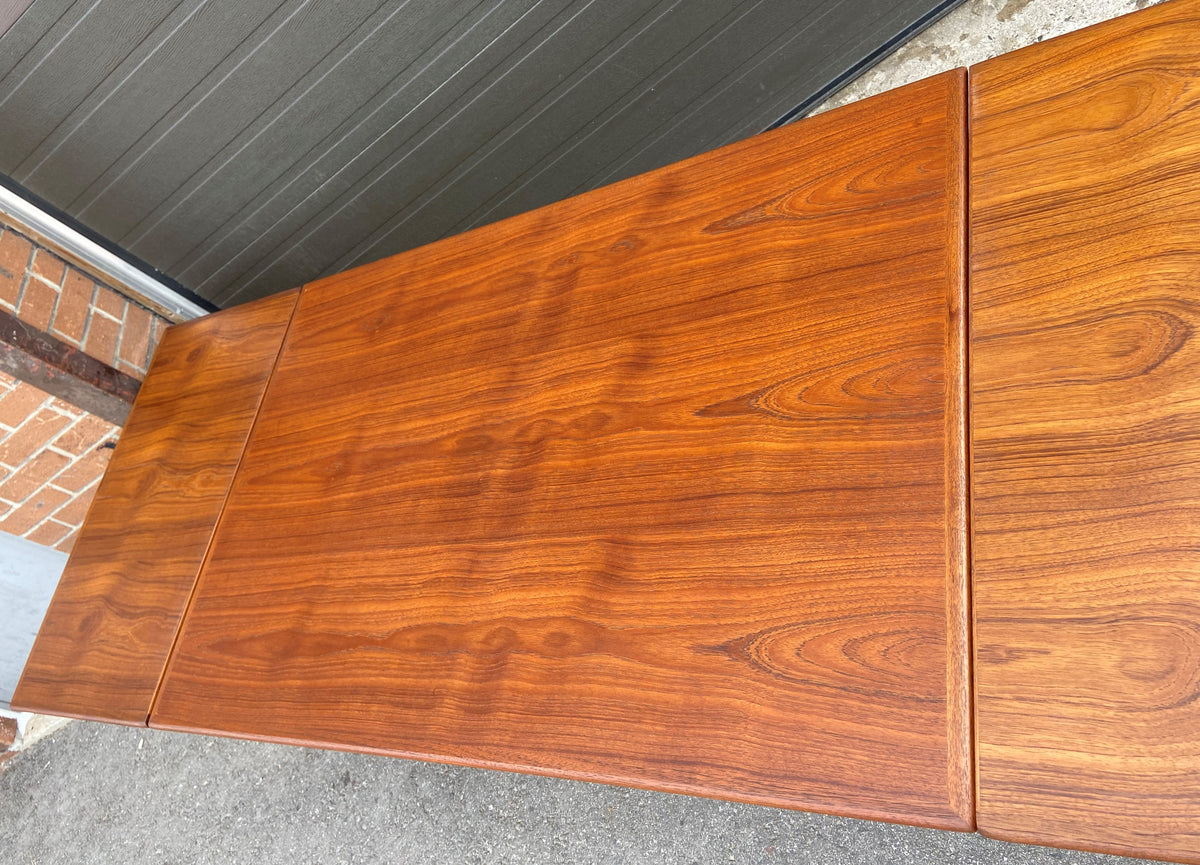 REFINISHED Danish Mid Century Modern Teak Table Draw Leaf, 48