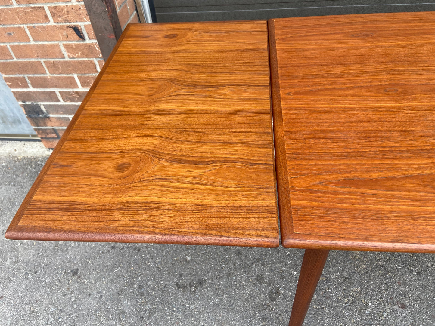 REFINISHED Danish Mid Century Modern Teak Table Draw Leaf, 48"- 85" Perfect