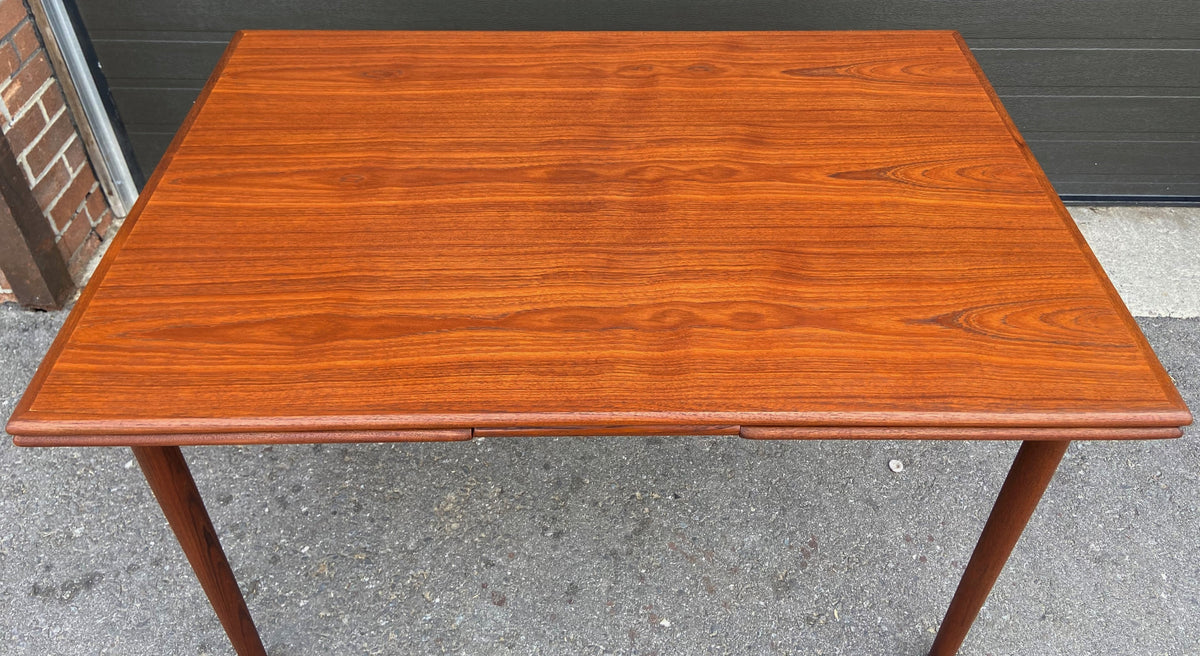 REFINISHED Danish Mid Century Modern Teak Table Draw Leaf, 48
