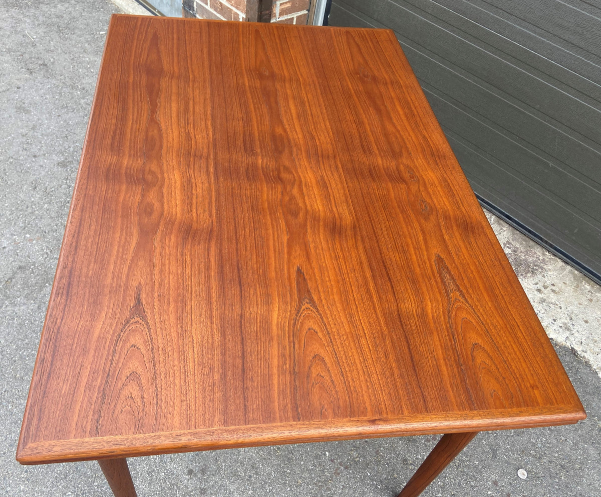 REFINISHED Danish Mid Century Modern Teak Table Draw Leaf, 48