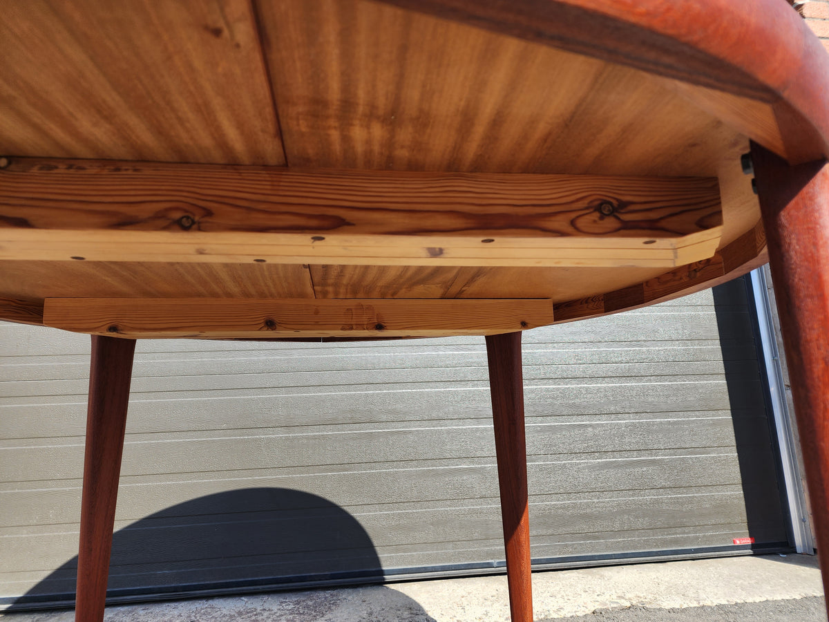 REFINISHED Danish Mid Century Modern Teak Table Round to Oval  47