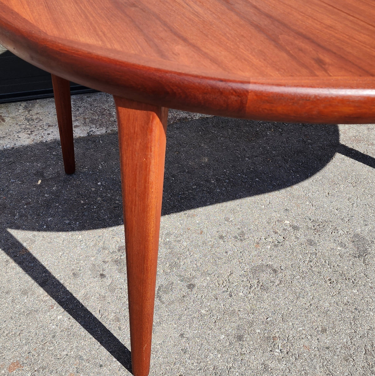 REFINISHED Danish Mid Century Modern Teak Table Round to Oval  47