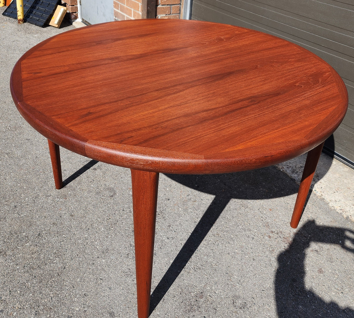 REFINISHED Danish Mid Century Modern Teak Table Round to Oval  47