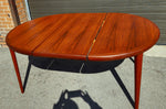 REFINISHED Danish Mid Century Modern Teak Table Round to Oval  47
