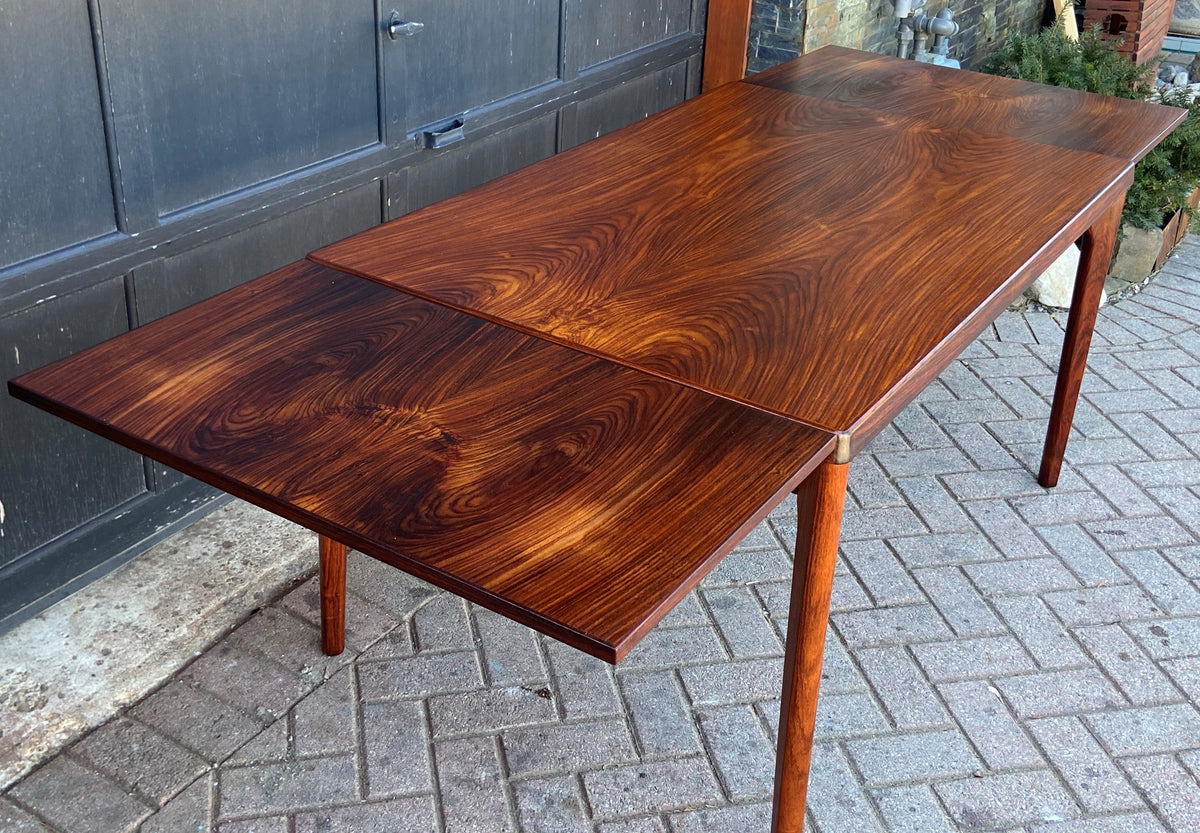 REFINISHED Danish MCM Rosewood Draw Leaf Table by H. Kjaernulf  55.5