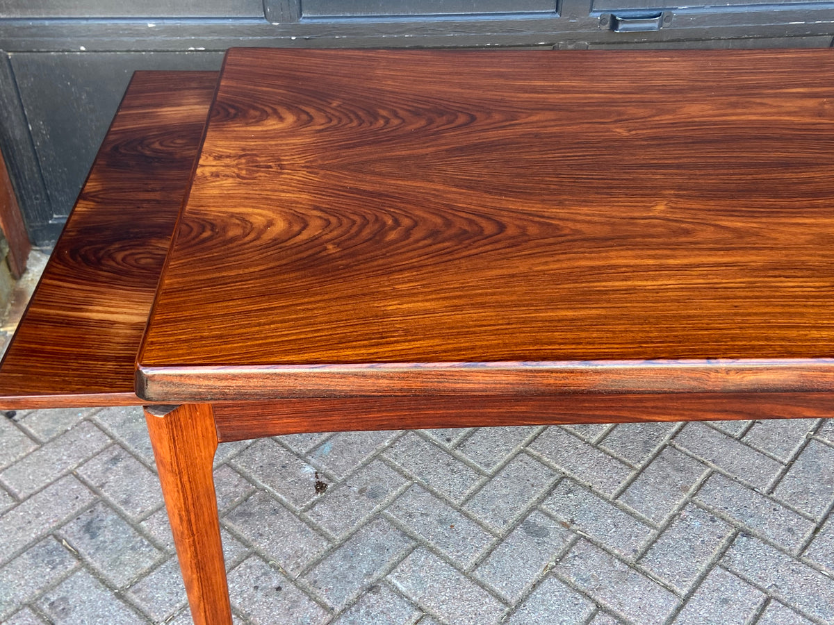 REFINISHED Danish MCM Rosewood Draw Leaf Table by H. Kjaernulf  55.5
