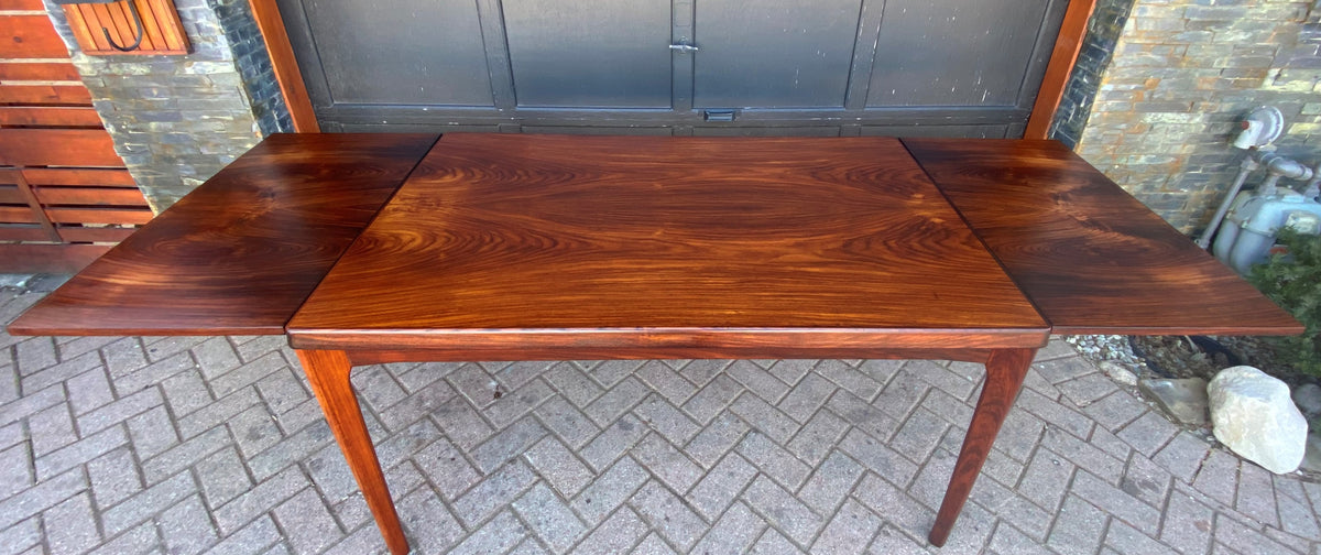 REFINISHED Danish MCM Rosewood Draw Leaf Table by H. Kjaernulf  55.5