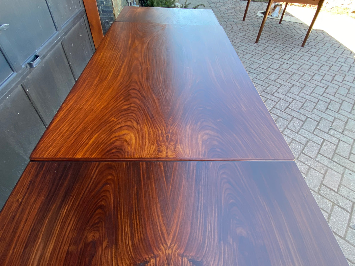 REFINISHED Danish MCM Rosewood Draw Leaf Table by H. Kjaernulf  55.5
