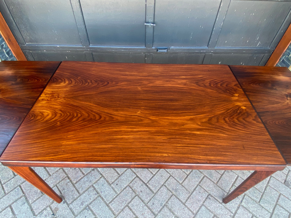 REFINISHED Danish MCM Rosewood Draw Leaf Table by H. Kjaernulf  55.5