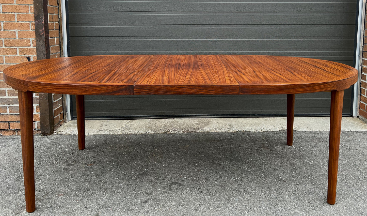 REFINISHED Danish Mid Century Modern Rosewood Table Oval w 2 Leaves 64"- 103.5"
