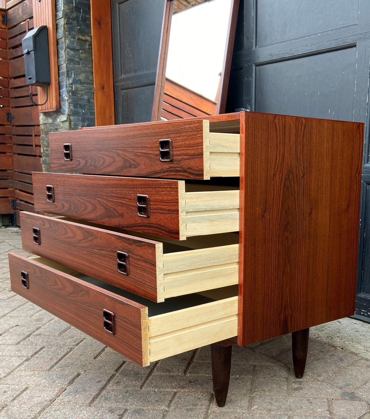 REFINISHED Danish MCM Rosewood Dresser & Mirror, PERFECT