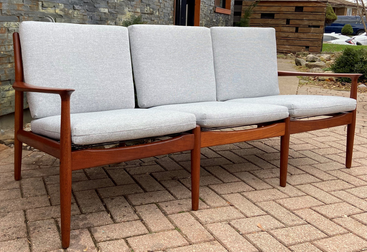 REFINISHED Danish MCM Teak 3-Seater Sofa by Grete Jalk, NEW CUSHIONS IN MAHARAM, Perfect