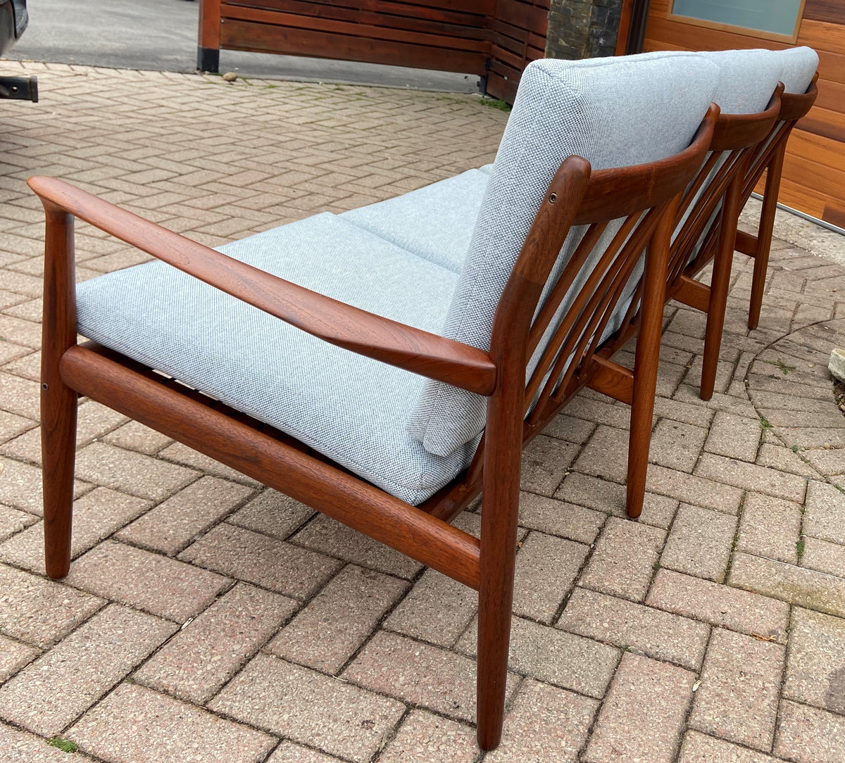 REFINISHED Danish MCM Teak 3-Seater Sofa by Grete Jalk, NEW CUSHIONS IN MAHARAM, Perfect
