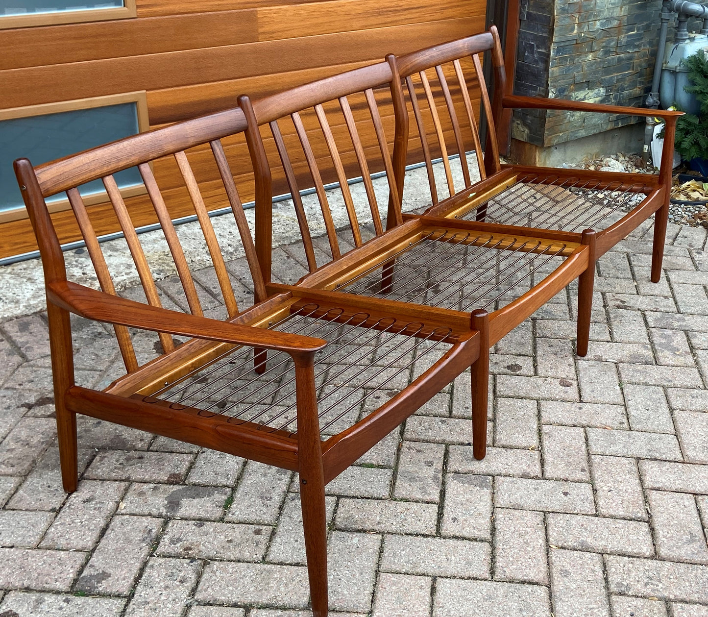 REFINISHED Danish MCM Teak 3-Seater Sofa by Grete Jalk, NEW CUSHIONS IN MAHARAM, Perfect