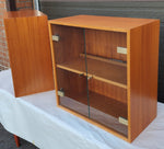 Danish Mid Century Modern Teak Cabinets w Glass Doors & Lighting, Floating, 2 available 4