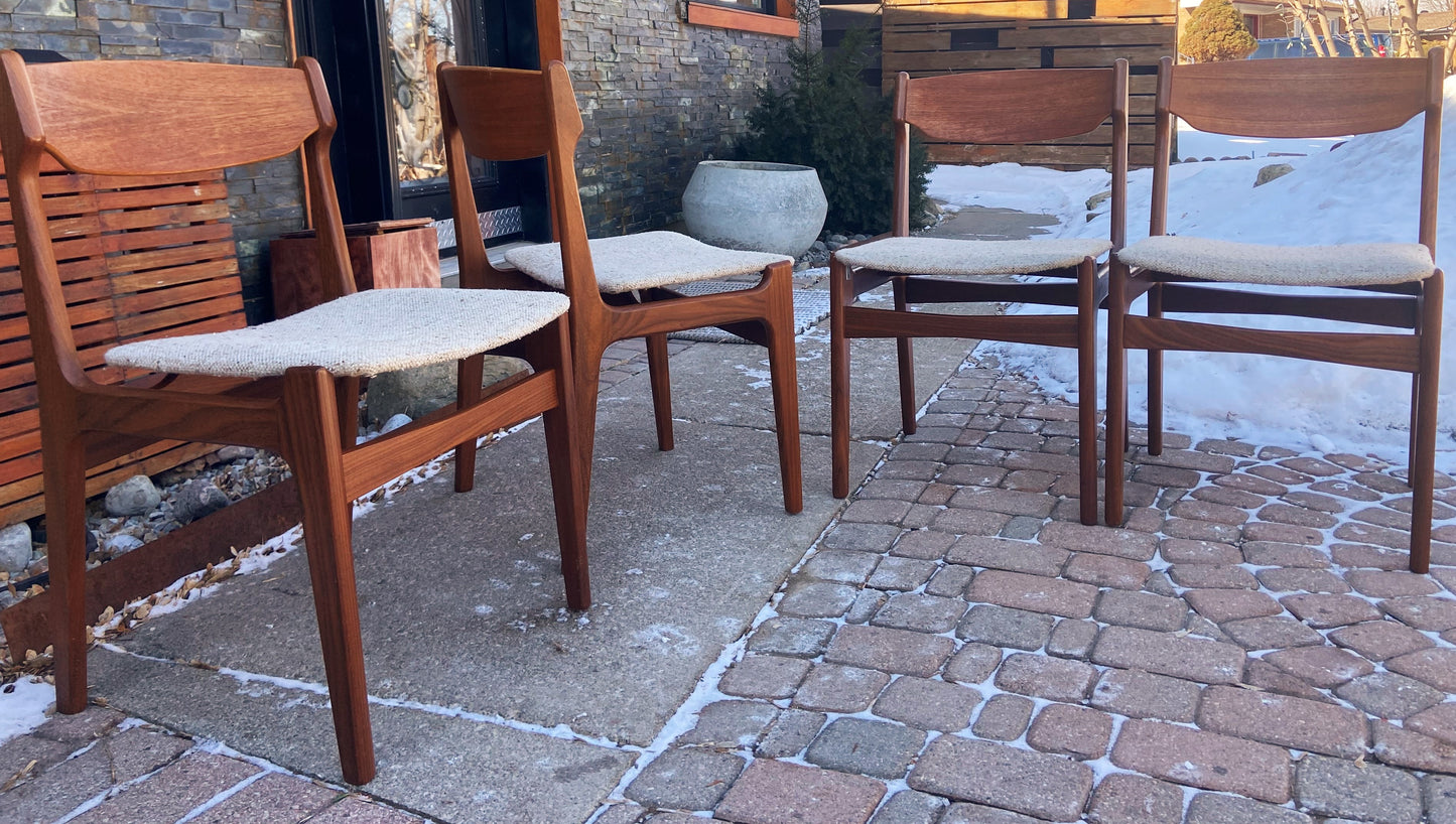 4 REFINISHED Danish MCM Teak Chairs by Erik Buch, will be REUPHOLSTERED