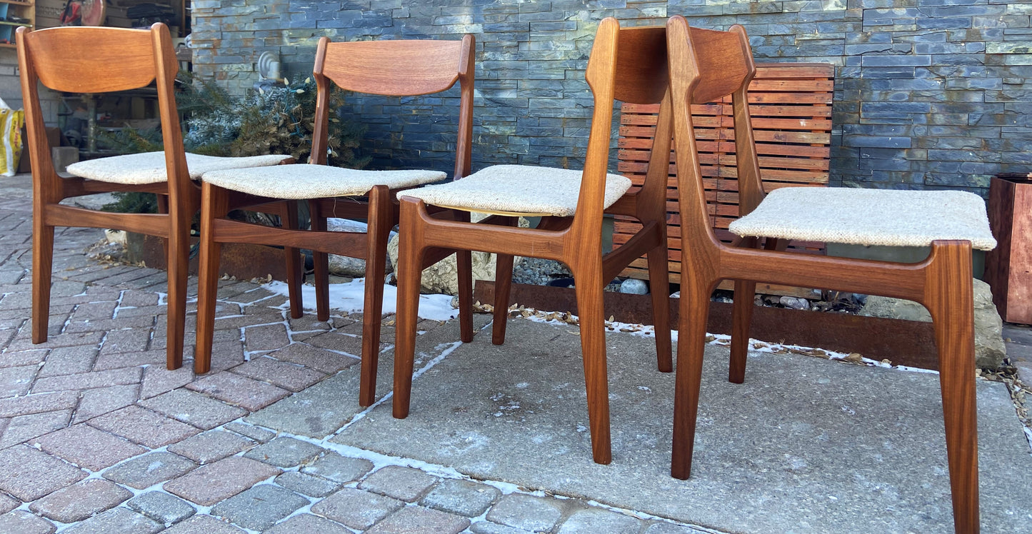 4 REFINISHED Danish MCM Teak Chairs by Erik Buch, will be REUPHOLSTERED