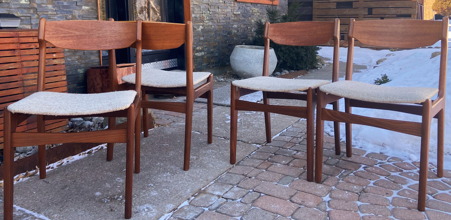 4 REFINISHED Danish MCM Teak Chairs by Erik Buch, will be REUPHOLSTERED