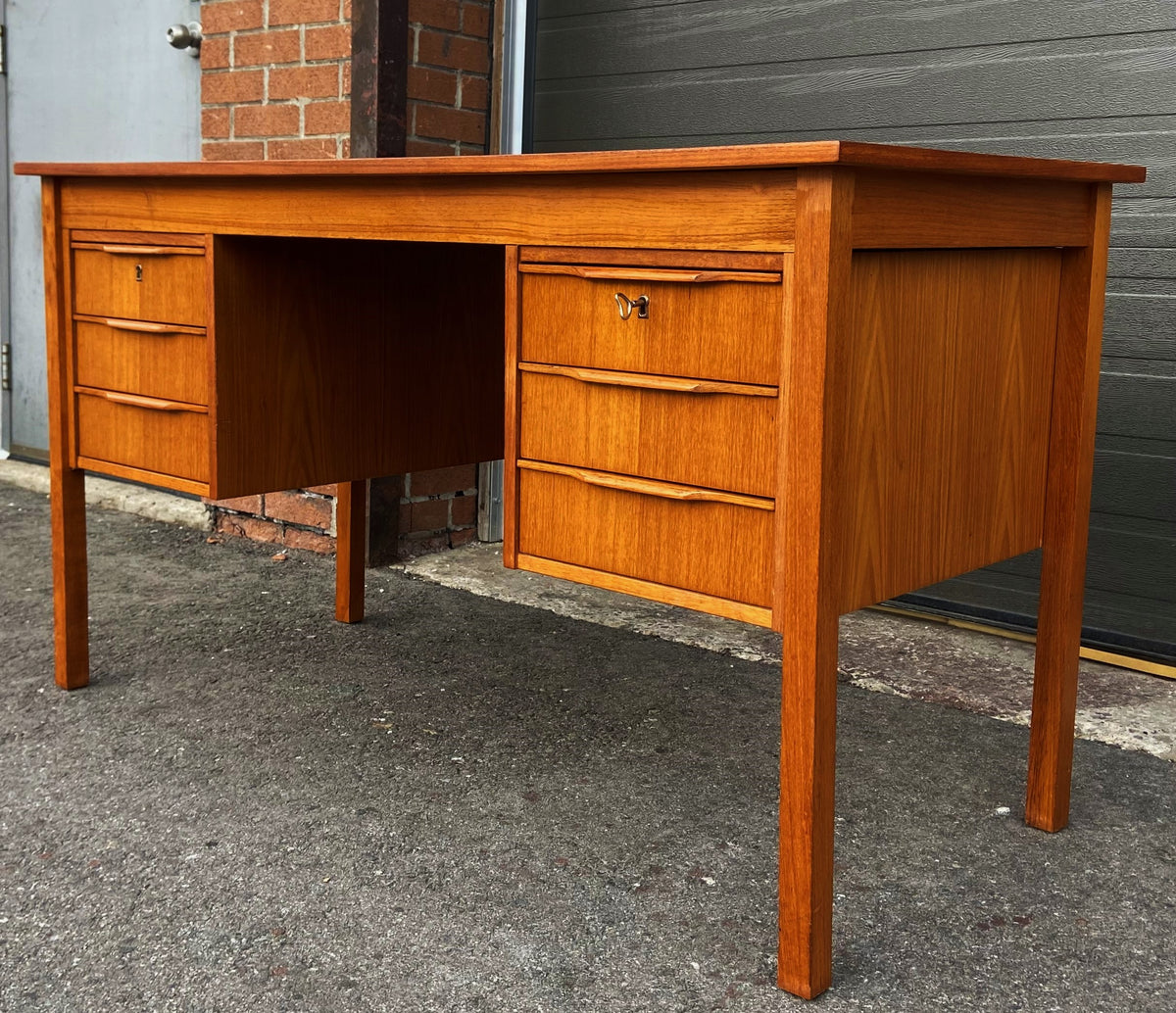 REFINISHED Danish Mid Century Modern Teak Desk Free Standing