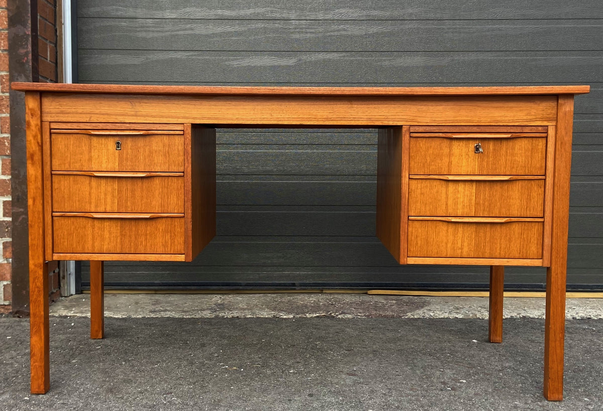 REFINISHED Danish Mid Century Modern Teak Desk Free Standing