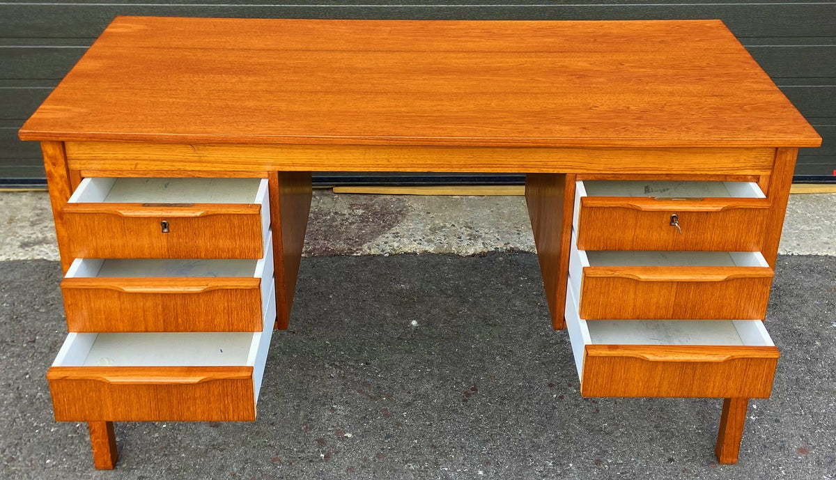 REFINISHED Danish Mid Century Modern Teak Desk Free Standing
