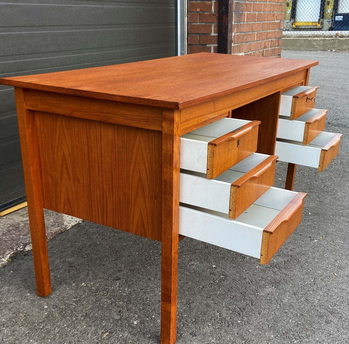 REFINISHED Danish Mid Century Modern Teak Desk Free Standing