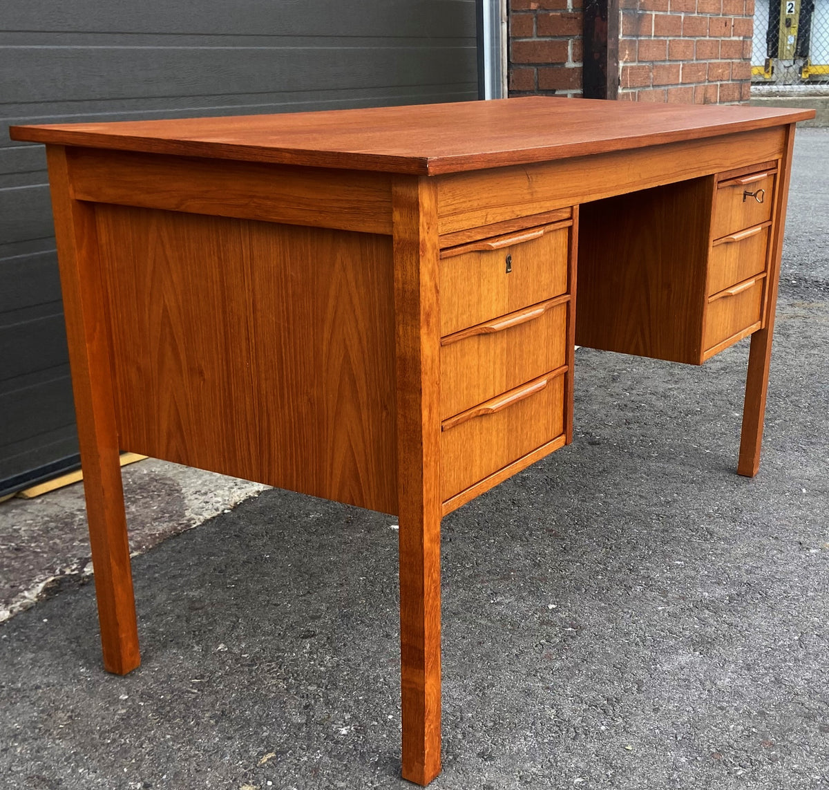 REFINISHED Danish Mid Century Modern Teak Desk Free Standing