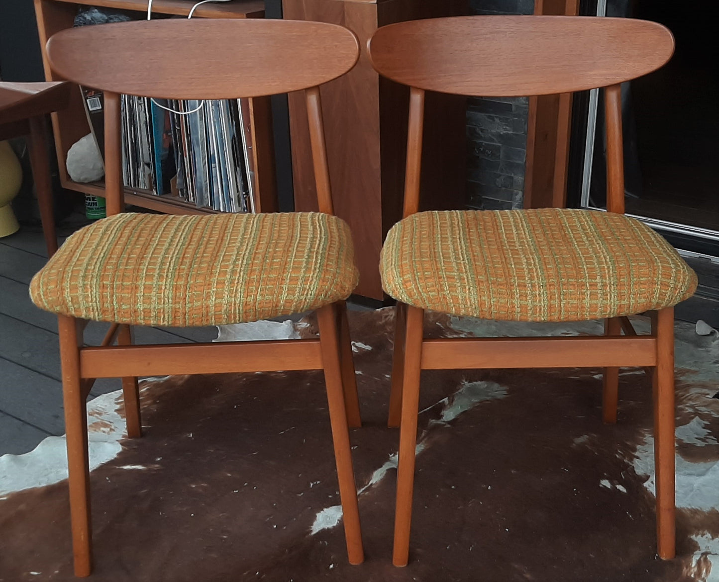 Set of 2 Danish Mid Century Modern Teak Chairs Restored, perfect